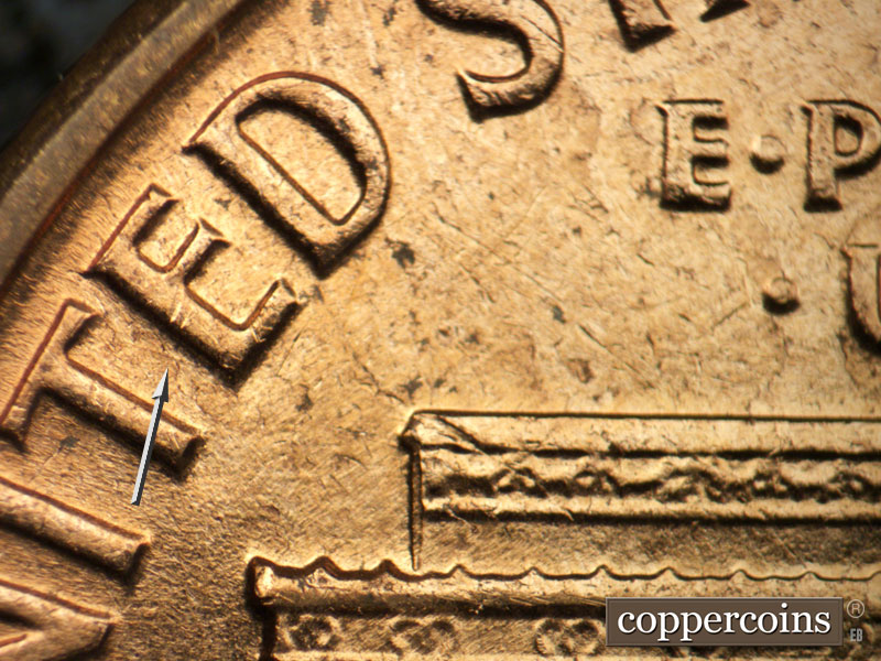 Die-stage B marker on 1961D•1MM•101 (1961 Repunched Mint Mark).