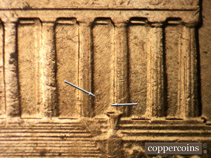 Die-stage B marker on 1961D•1MM•101 (1961 Repunched Mint Mark).