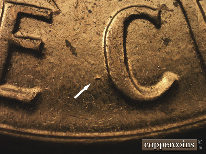 Die-stage C marker on 1961D•1MM•101 (1961 Repunched Mint Mark).