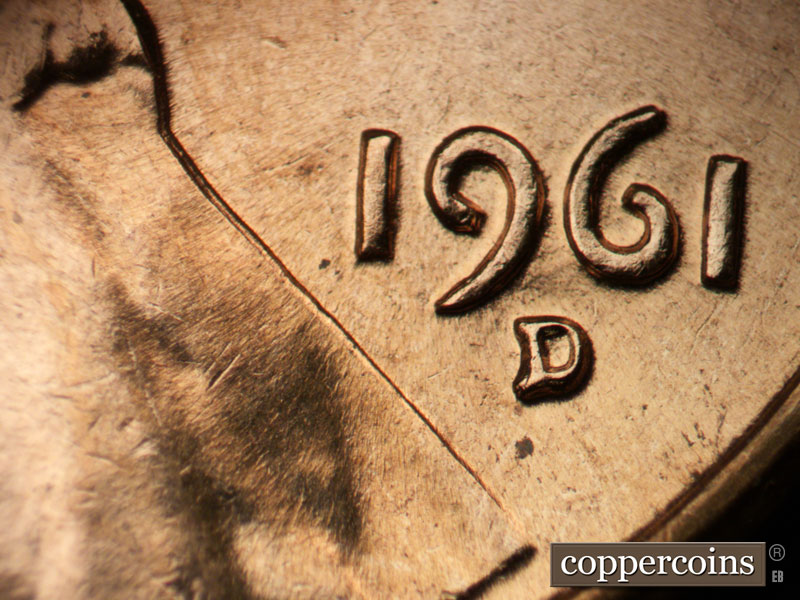 Die-stage B marker on 1961D•1MM•102 (1961 Repunched Mint Mark).
