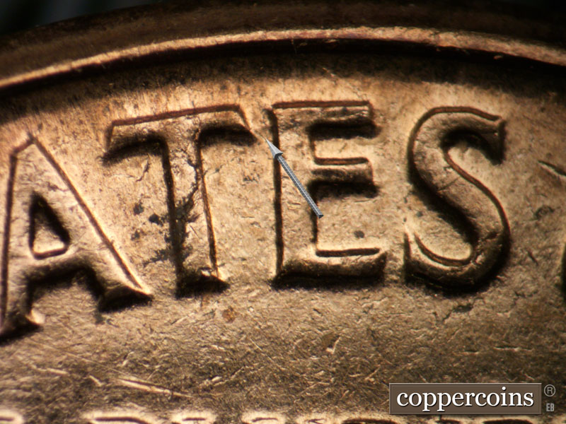 Die-stage B marker on 1961D•1MM•102 (1961 Repunched Mint Mark).