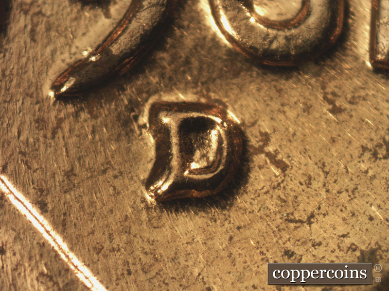 Die-stage C marker on 1961D•1MM•102 (1961 Repunched Mint Mark).