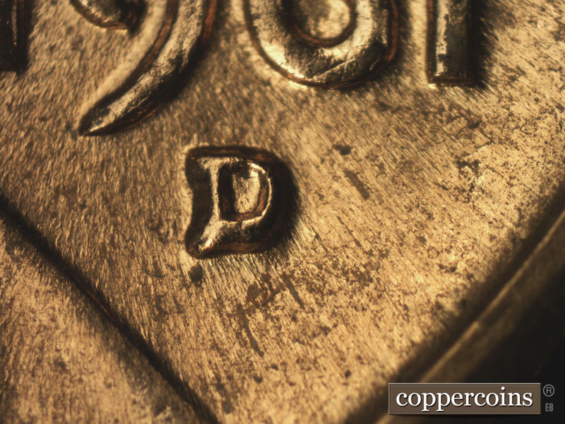 Die-stage C marker on 1961D•1MM•104 (1961 Repunched Mint Mark).