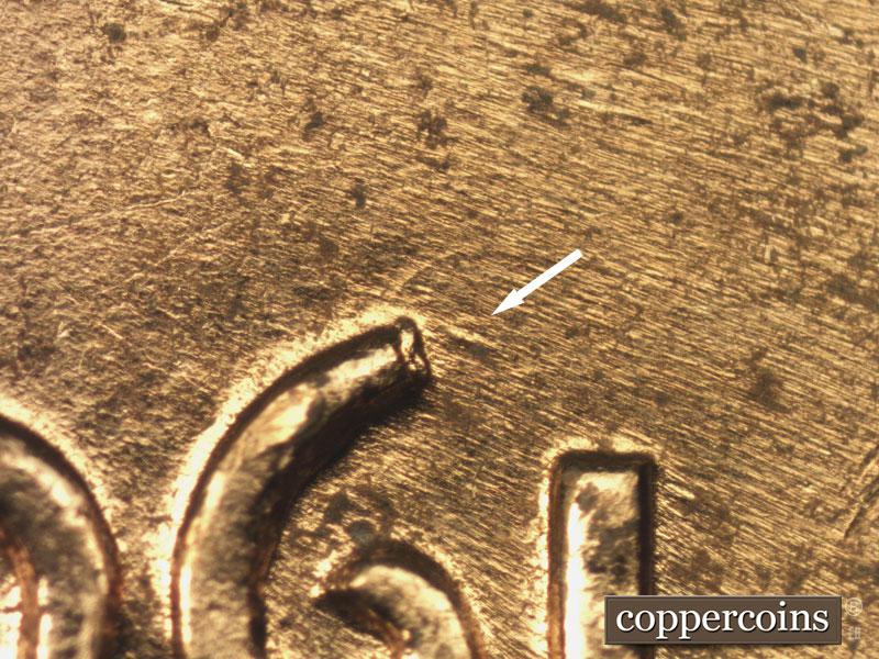Die-stage C marker on 1961D•1MM•104 (1961 Repunched Mint Mark).