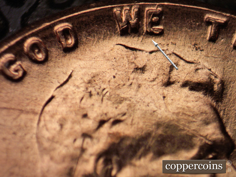 Die-stage B marker on 1961D•1MM•105 (1961 Repunched Mint Mark).