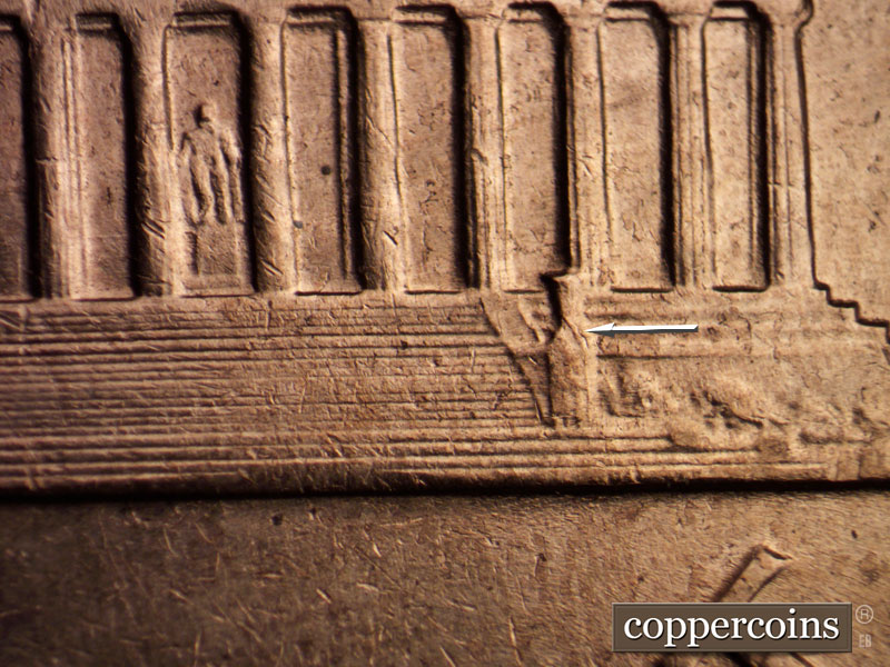 Die-stage B marker on 1961D•1MM•105 (1961 Repunched Mint Mark).