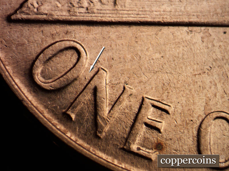Die-stage B marker on 1961D•1MM•105 (1961 Repunched Mint Mark).