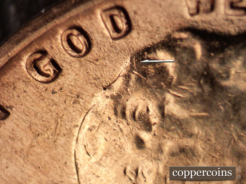 Die-stage B marker on 1961D•1MM•106 (1961 Repunched Mint Mark).