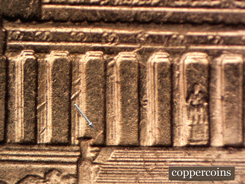 Die-stage B marker on 1961D•1MM•106 (1961 Repunched Mint Mark).