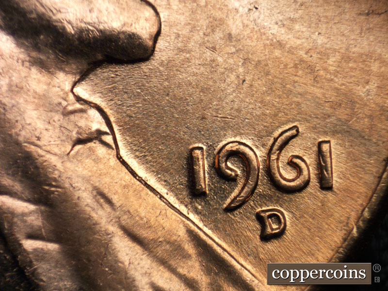 Die-stage B marker on 1961D•1MM•108 (1961 Repunched Mint Mark).