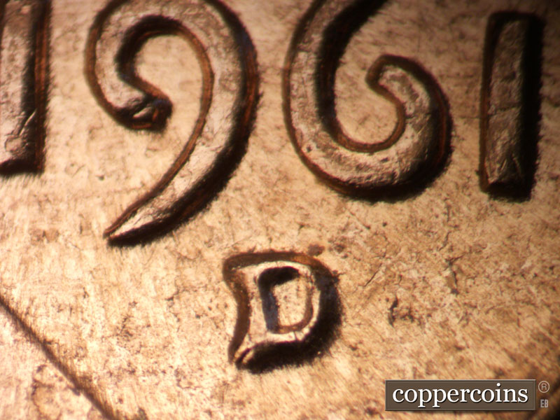 Die-stage C marker on 1961D•1MM•108 (1961 Repunched Mint Mark).