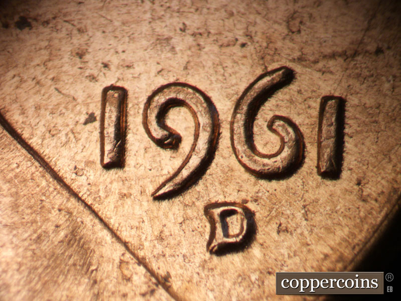 Die-stage C marker on 1961D•1MM•108 (1961 Repunched Mint Mark).