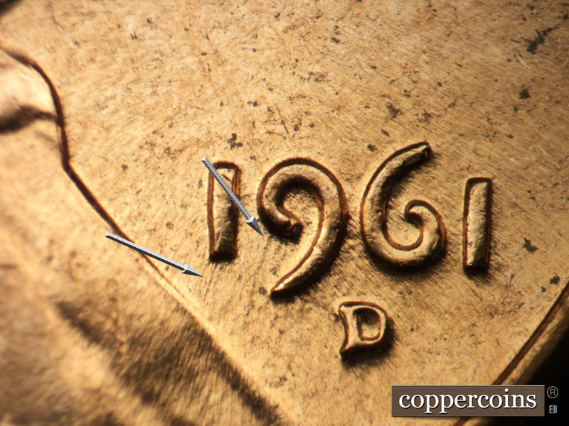 Die-stage C marker on 1961D•1MM•115 (1961 Repunched Mint Mark).