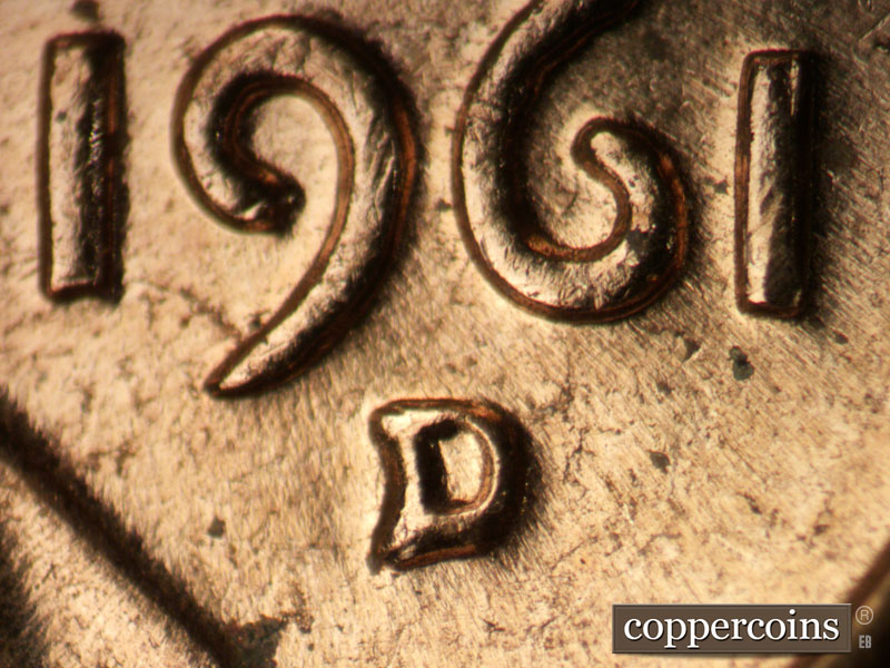 Die-stage C marker on 1961D•1MM•118 (1961 Repunched Mint Mark).