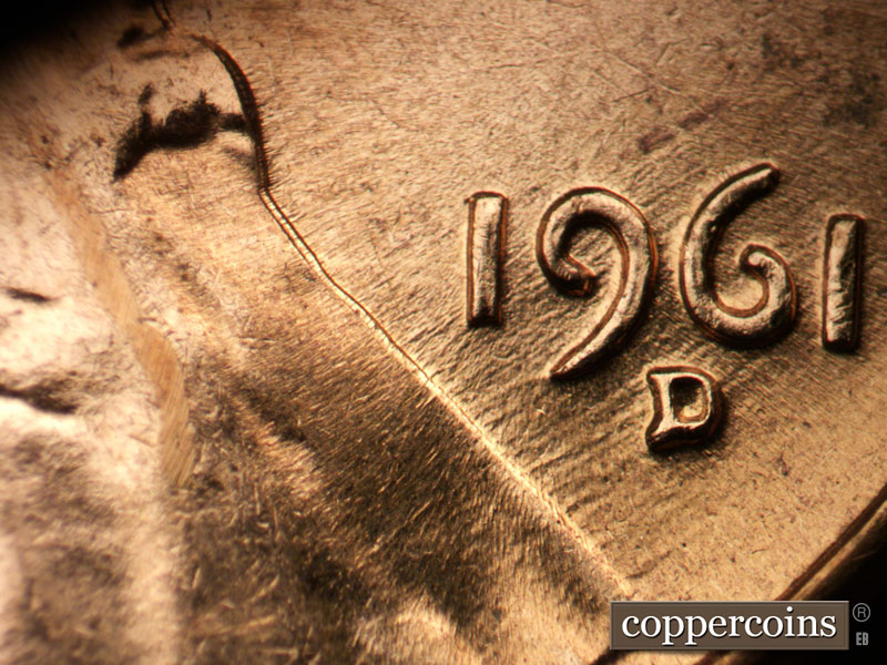 Die-stage B marker on 1961D•1MM•121 (1961 Repunched Mint Mark).