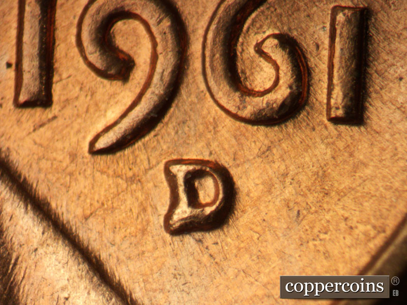 1961 Lincoln cent obverse, CopperCoins die 1961D•1MM•123.