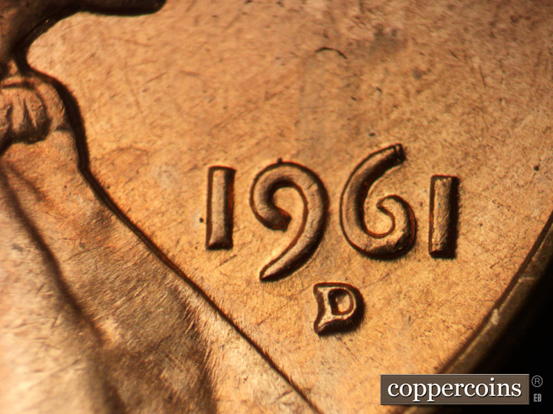 Die-stage B marker on 1961D•1MM•123 (1961 Repunched Mint Mark).