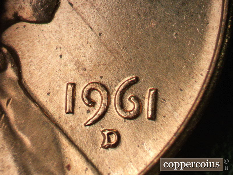 Die-stage B marker on 1961D•1MM•126 (1961 Repunched Mint Mark).