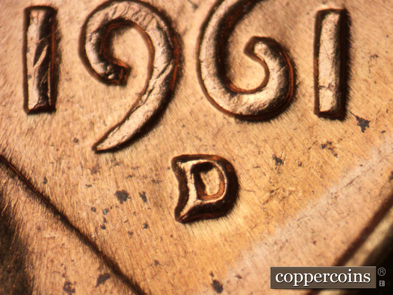 1961 Lincoln cent obverse, CopperCoins die 1961D•1MM•127.