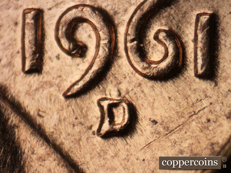 1961 Lincoln cent obverse, CopperCoins die 1961D•1MM•128.