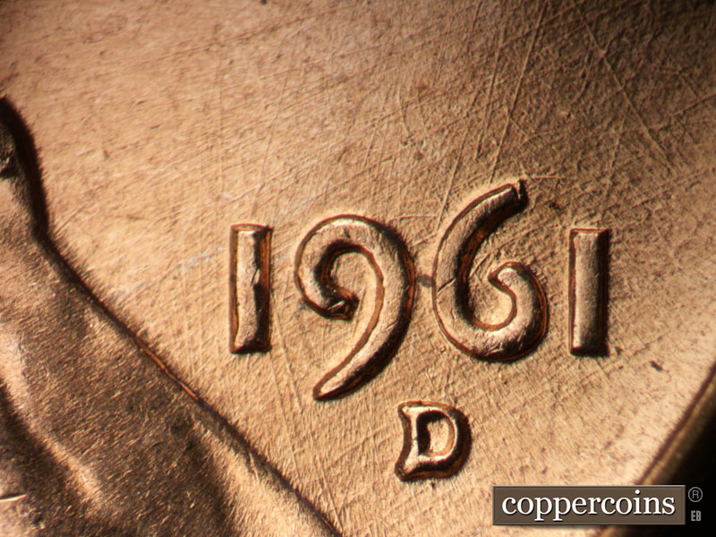 Die-stage B marker on 1961D•1MM•131 (1961 Repunched Mint Mark).