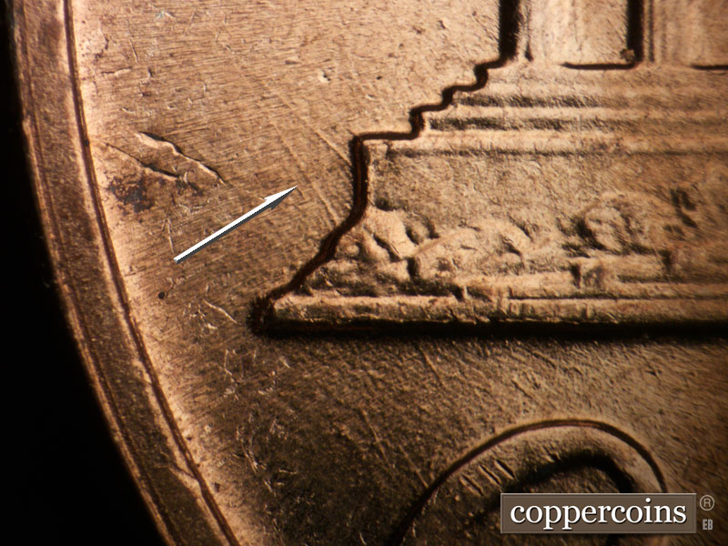 Die-stage B marker on 1961D•1MM•131 (1961 Repunched Mint Mark).