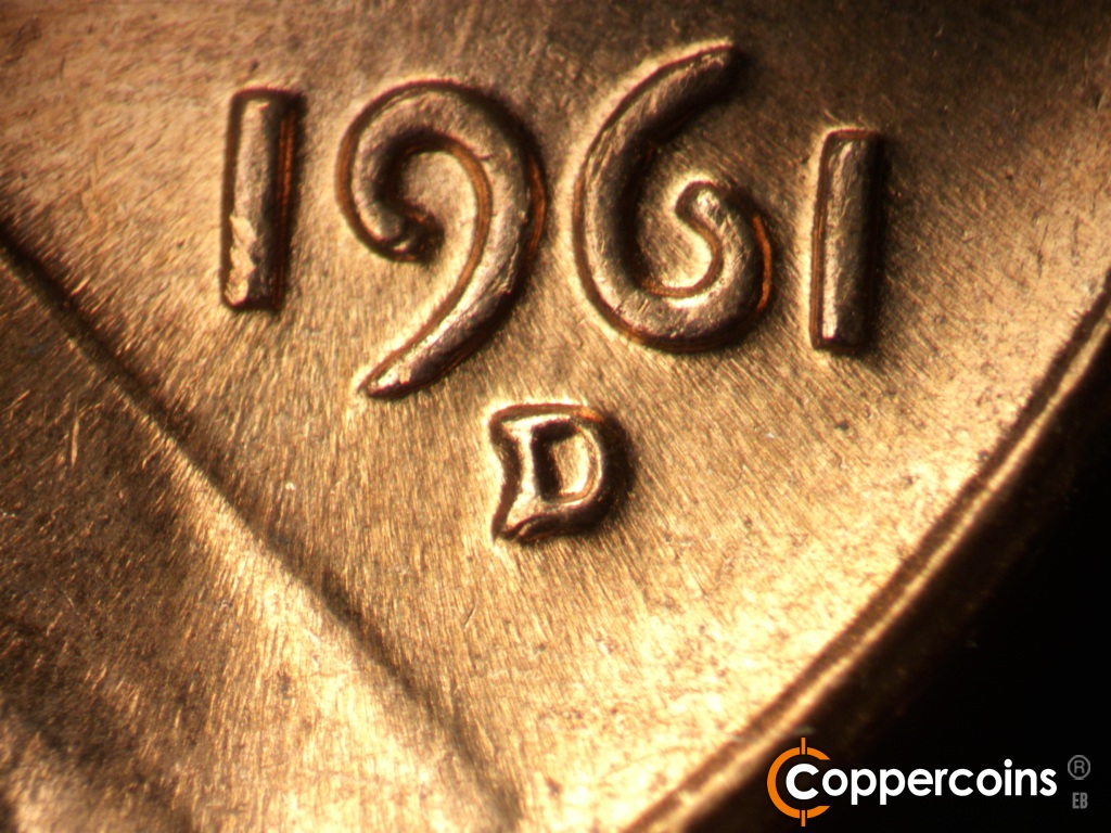 Die-stage C marker on 1961D•1MM•139 showing Closeup of repunched mint mark.