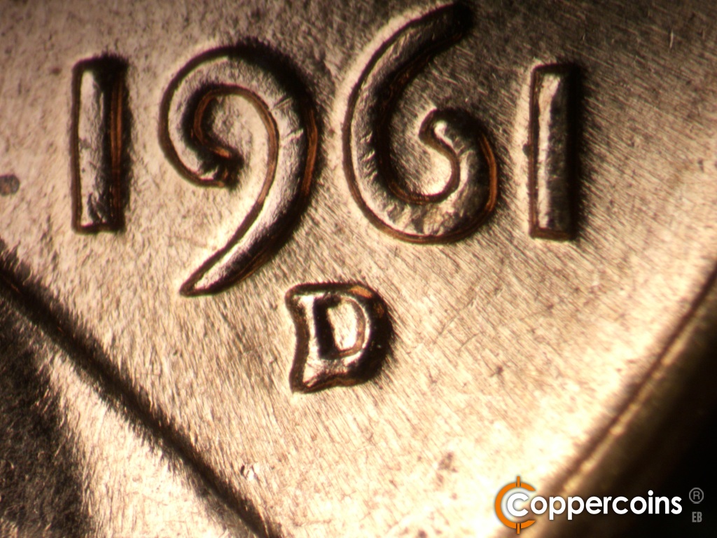 Die-stage B marker on 1961D•1MM•140 showing Closeup of repunched mint mark.