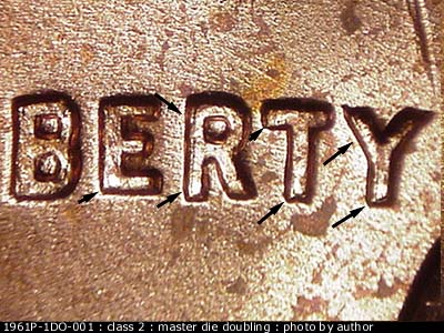 Die-stage B marker on 1961P•1DO•001 (1961 Doubled Die Obverse).