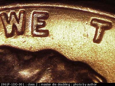 Die-stage B marker on 1961P•1DO•001 (1961 Doubled Die Obverse).