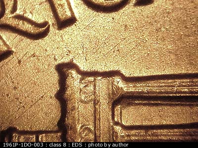 Die-stage A marker on 1961P•1DO•003 (1961 Doubled Die Obverse).