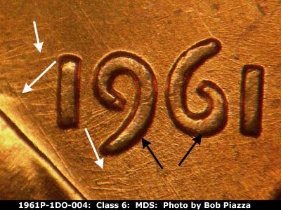 1961 Lincoln cent obverse, CopperCoins die 1961P•1DO•004.
