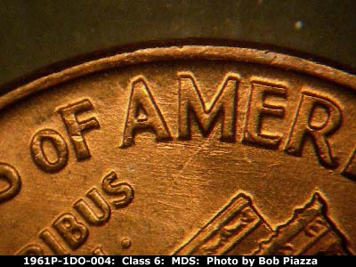 Die-stage B marker on 1961P•1DO•004 (1961 Doubled Die Obverse).