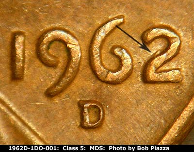 1962 Lincoln cent obverse, CopperCoins die 1962D•1DO•001.