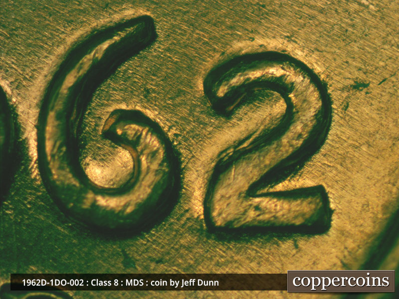 1962 Lincoln cent obverse, CopperCoins die 1962D•1DO•002.
