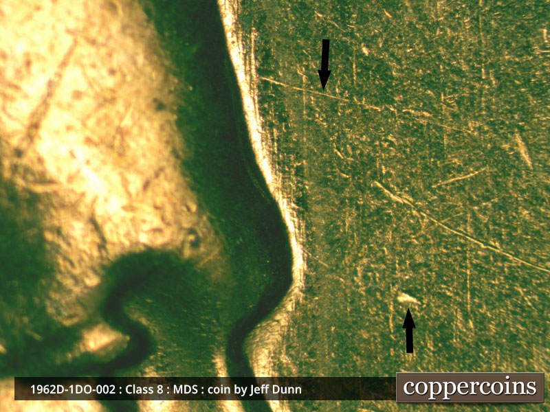 Die-stage B marker on 1962D•1DO•002 (1962 Doubled Die Obverse).