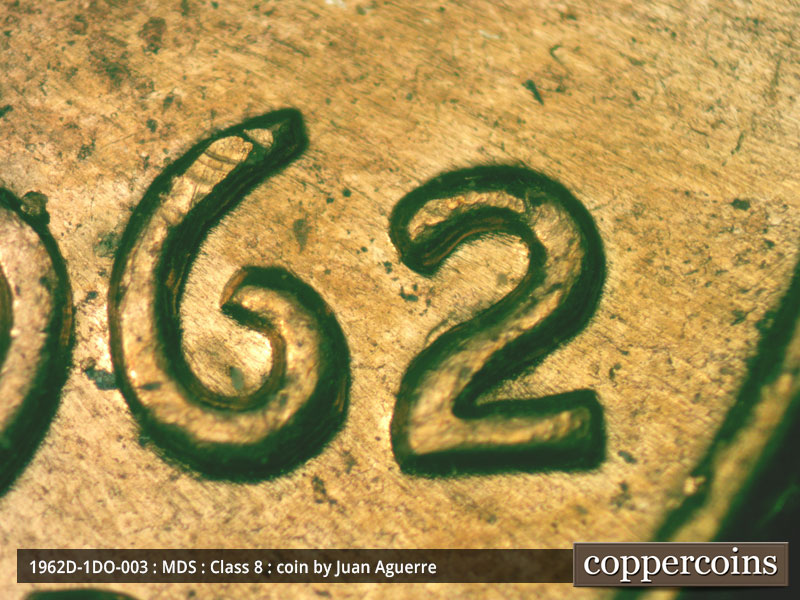 1962 Lincoln cent obverse, CopperCoins die 1962D•1DO•003.