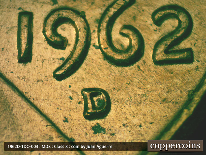 Die-stage B marker on 1962D•1DO•003 (1962 Doubled Die Obverse).