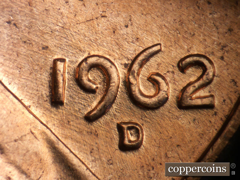 Die-stage B marker on 1962D•1DO•005 (1962 Doubled Die Obverse).