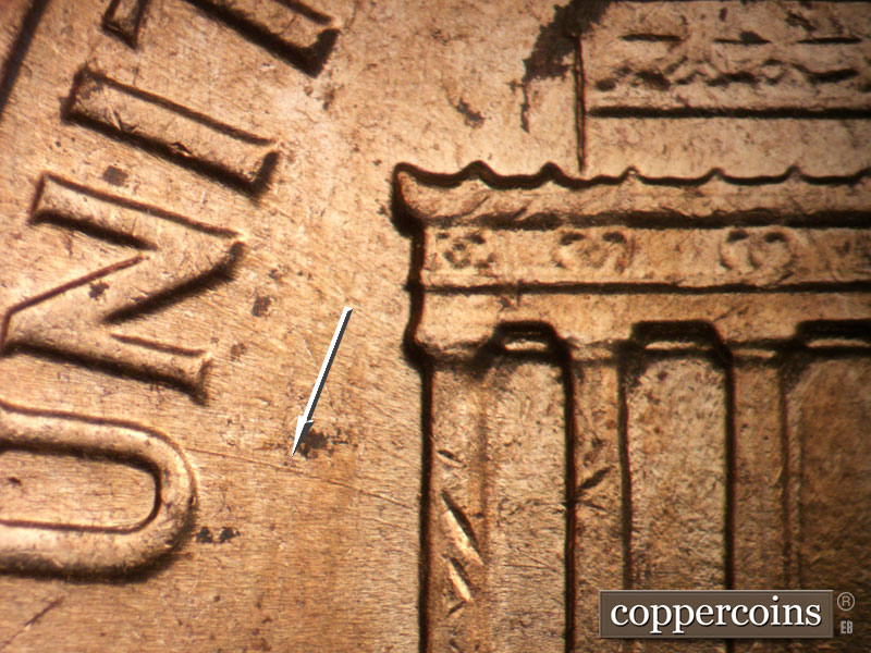 Die-stage B marker on 1962D•1DO•005 (1962 Doubled Die Obverse).