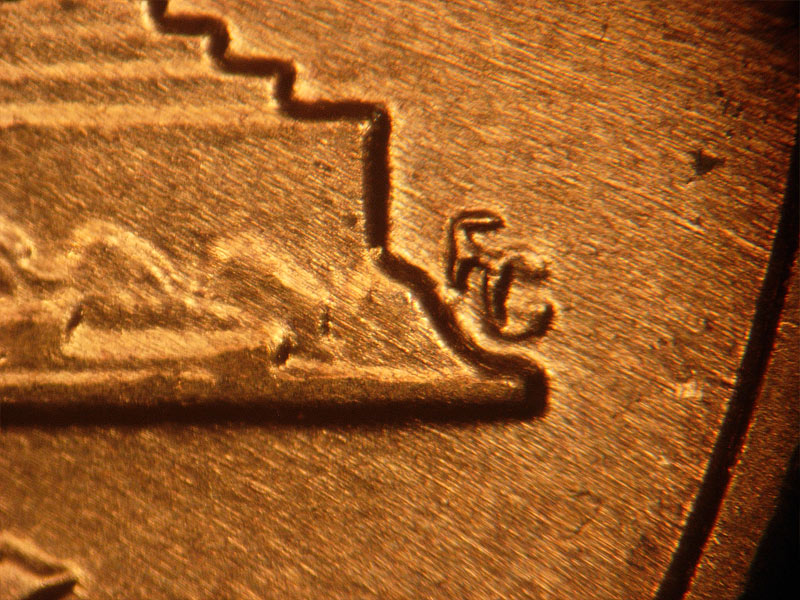 Die-stage B marker on 1962D•1DR•001 (1962 Doubled Die Reverse).