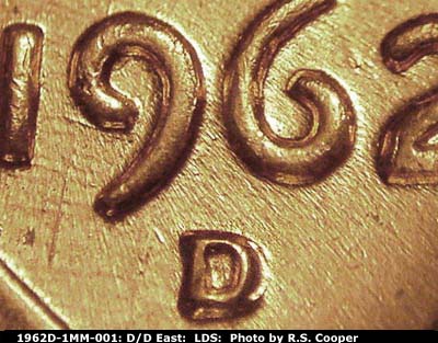 Die-stage C marker on 1962D•1MM•001 (1962 Repunched Mint Mark).