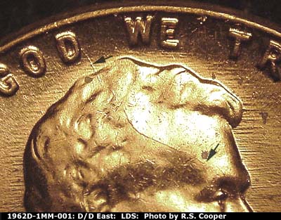 Die-stage C marker on 1962D•1MM•001 (1962 Repunched Mint Mark).