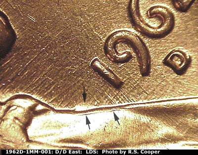 Die-stage C marker on 1962D•1MM•001 (1962 Repunched Mint Mark).