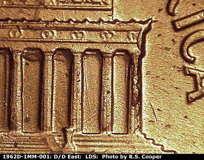 Die-stage C marker on 1962D•1MM•001 (1962 Repunched Mint Mark).