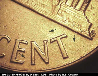 Die-stage C marker on 1962D•1MM•001 (1962 Repunched Mint Mark).