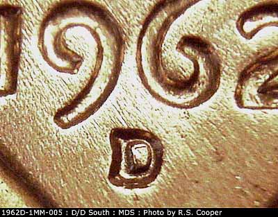 1962 Lincoln cent obverse, CopperCoins die 1962D•1MM•005.