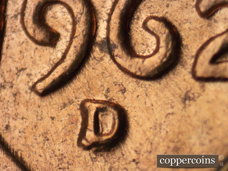 Die-stage C marker on 1962D•1MM•005 (1962 Repunched Mint Mark).