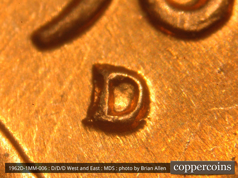 1962 Lincoln cent obverse, CopperCoins die 1962D•1MM•006.