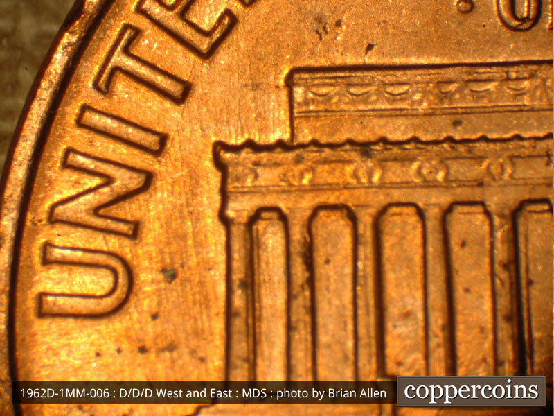 Die-stage B marker on 1962D•1MM•006 (1962 Repunched Mint Mark).